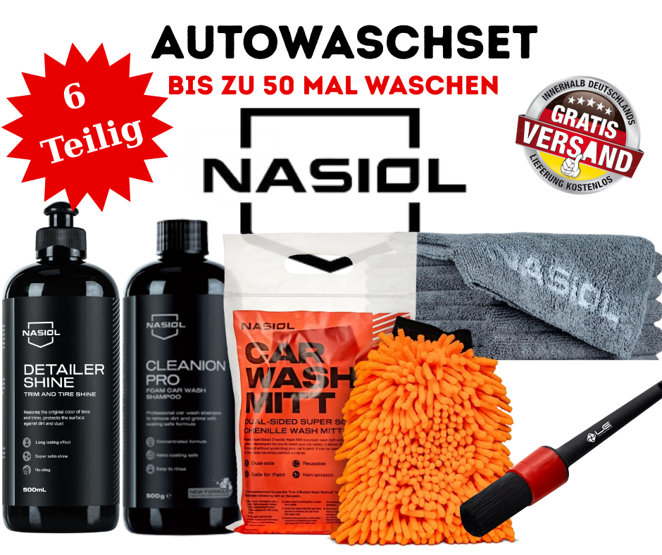 Nasiol Autopflegeset 6-teilig Außenreinigungsset Autowaschset Schaum-Autoshampoo