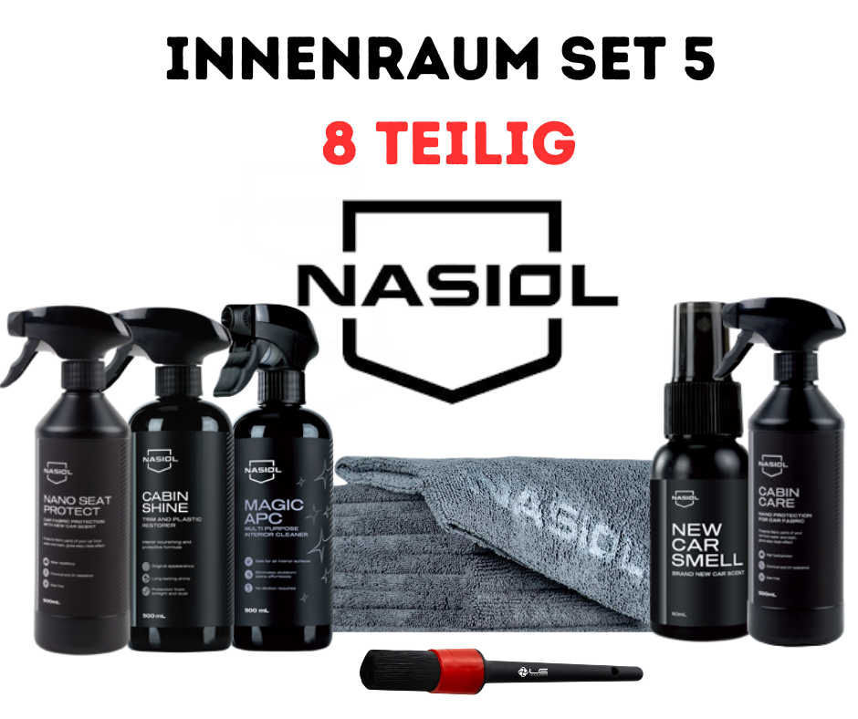Nasiol Auto Innenraum Pflege Set - 8 Teilig Reinigungs- & Schutzbundle für Cockpit, Kunststoff & Textilien
