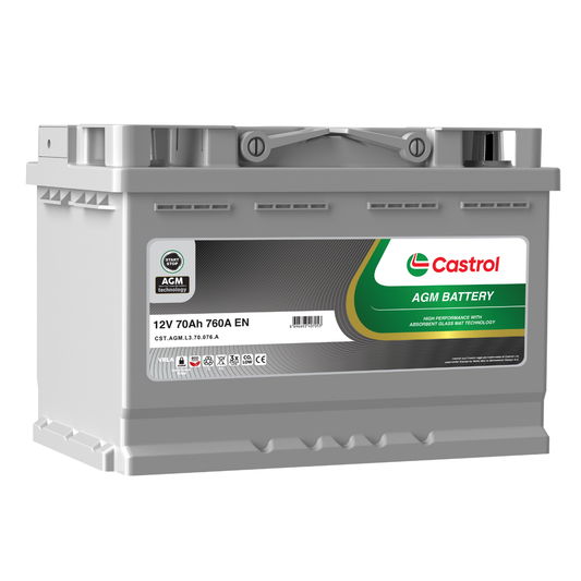 Castrol 12V 70Ah AGM Fahrzeugbatterie 760A Start Stop Wartungsfreie Starterbatterie