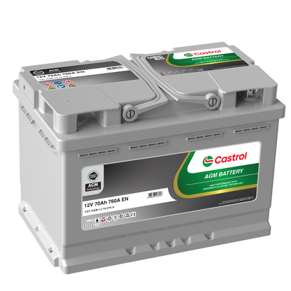 Castrol 12V 70Ah AGM Fahrzeugbatterie 760A Start Stop Wartungsfreie Starterbatterie